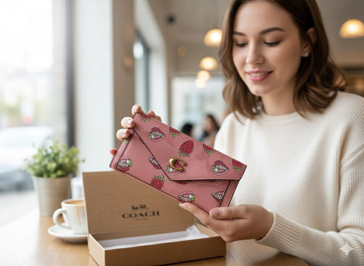 COACH FLAP STRAWBERRY 🍓 THREE FOLD LONG WALLET