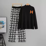 Knitted Warm cords With printed pants