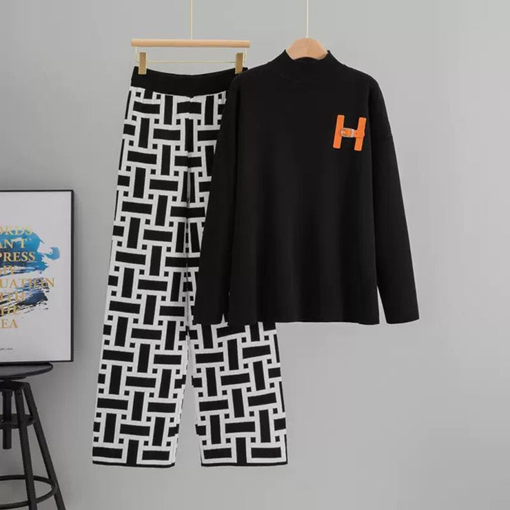 Knitted Warm cords With printed pants