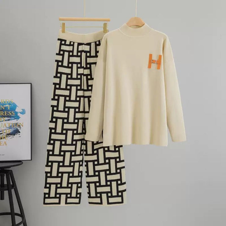 Knitted Warm cords With printed pants