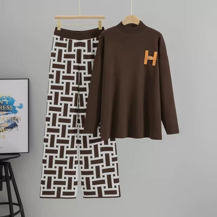 Knitted Warm cords With printed pants