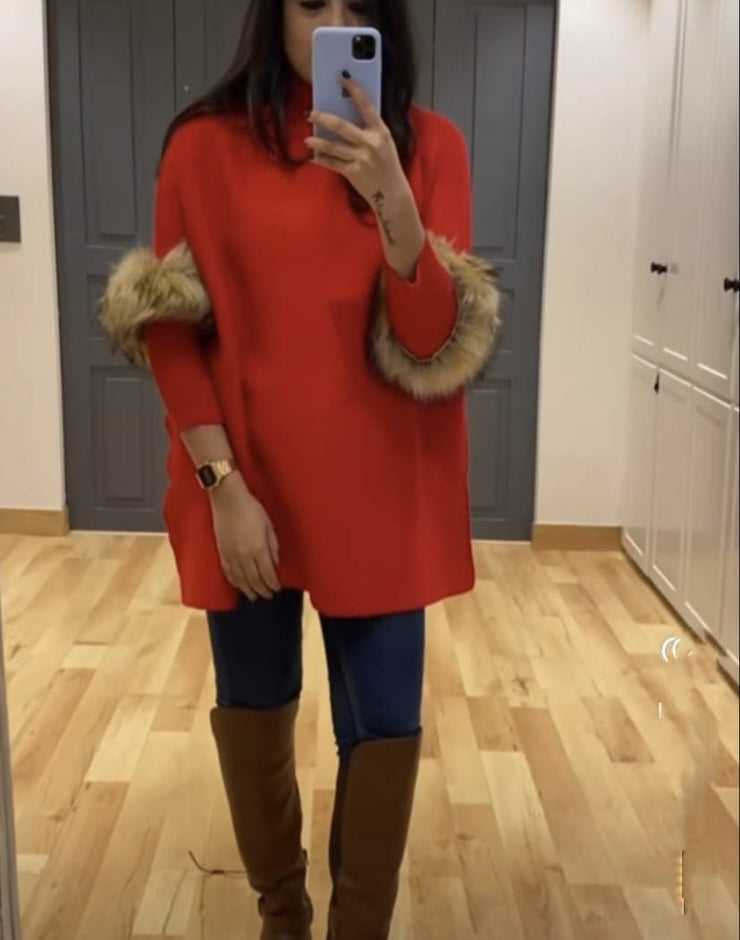 Gabriella Luxury Ponchu with Faux Fur wrap on Sleeves