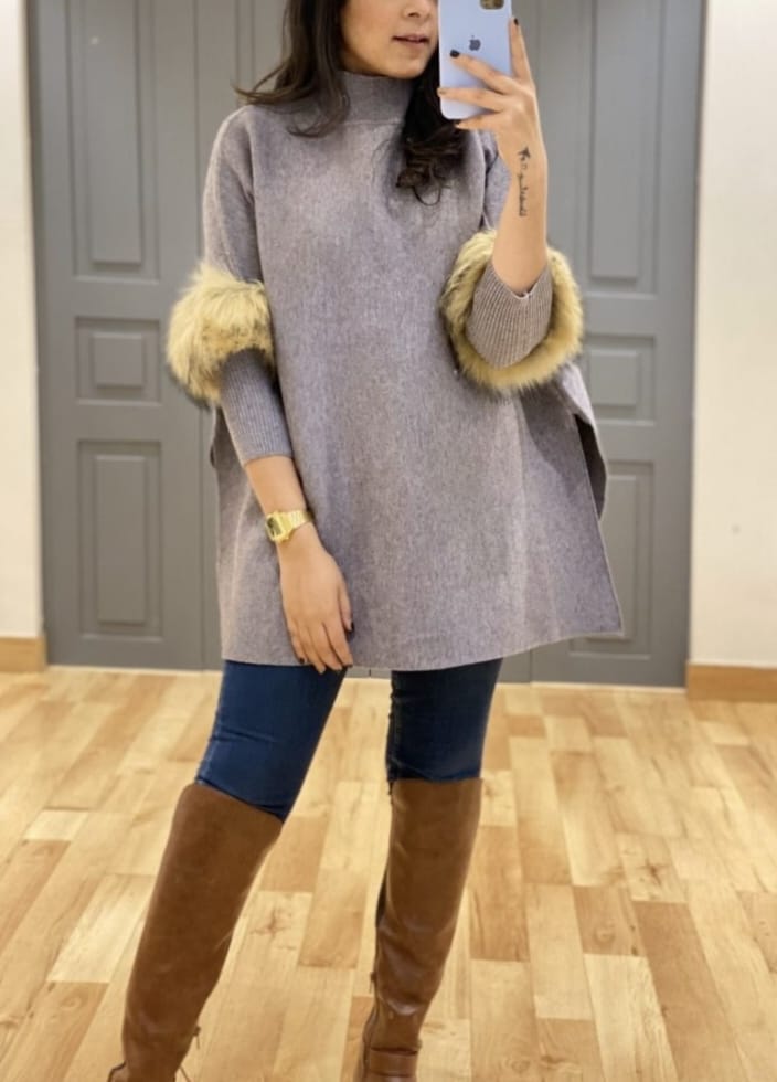 Gabriella Luxury Ponchu with Faux Fur wrap on Sleeves