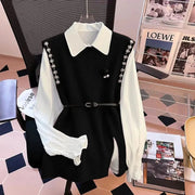 Ivy Luxury 3 pc Pullover Set ( Shirt + Sweater + Belt )