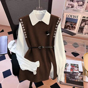 Ivy Luxury 3 pc Pullover Set ( Shirt + Sweater + Belt )