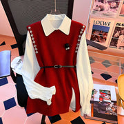 Ivy Luxury 3 pc Pullover Set ( Shirt + Sweater + Belt )