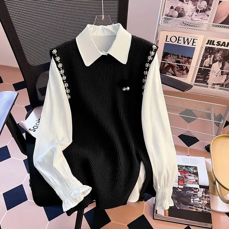 Ivy Luxury 3 pc Pullover Set ( Shirt + Sweater + Belt )