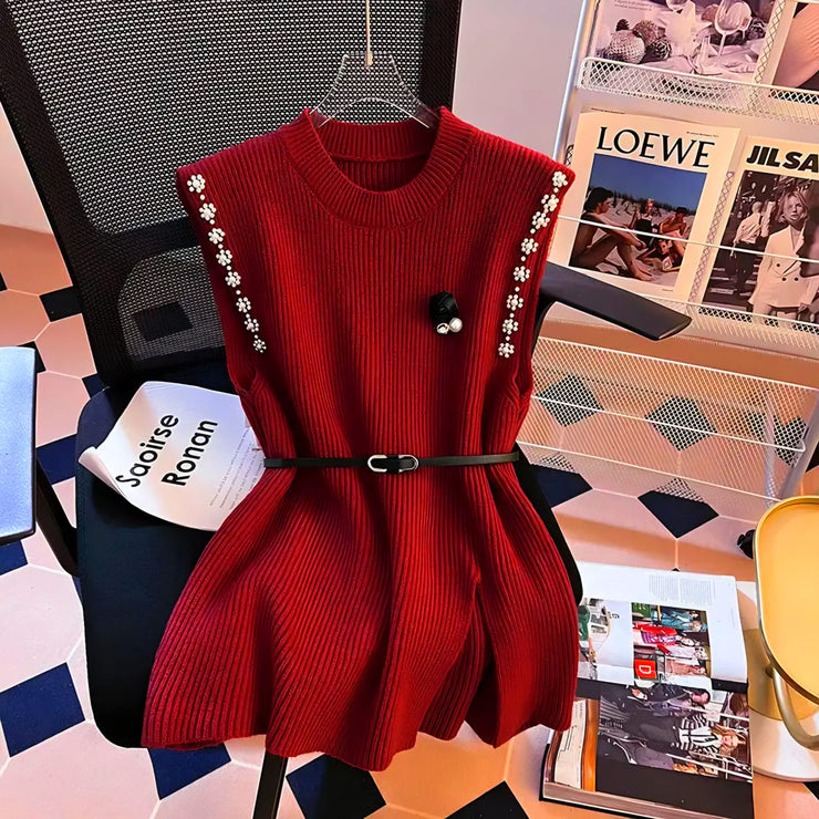 Ivy Luxury 3 pc Pullover Set ( Shirt + Sweater + Belt )