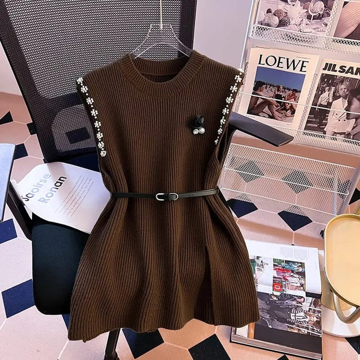 Ivy Luxury 3 pc Pullover Set ( Shirt + Sweater + Belt )