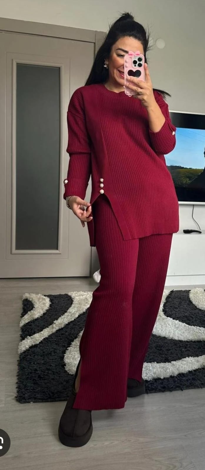 Buttoned heavy wool coord set