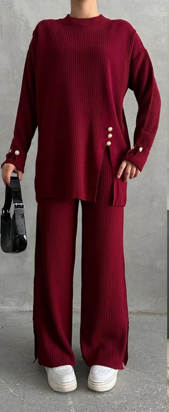 Buttoned heavy wool coord set