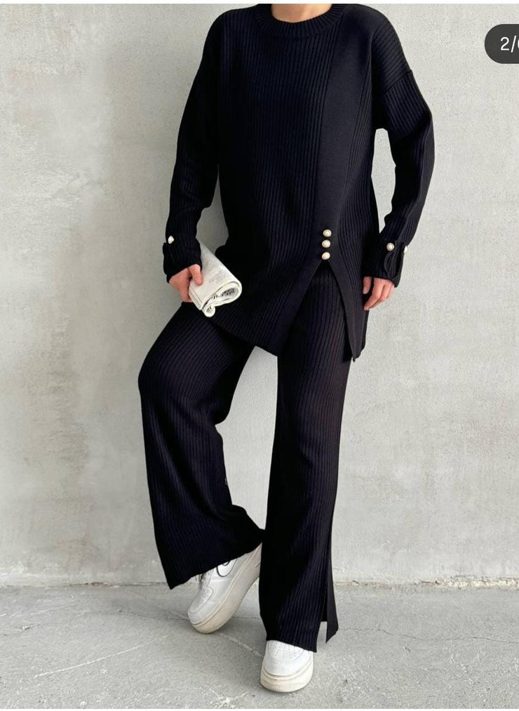 Buttoned heavy wool coord set