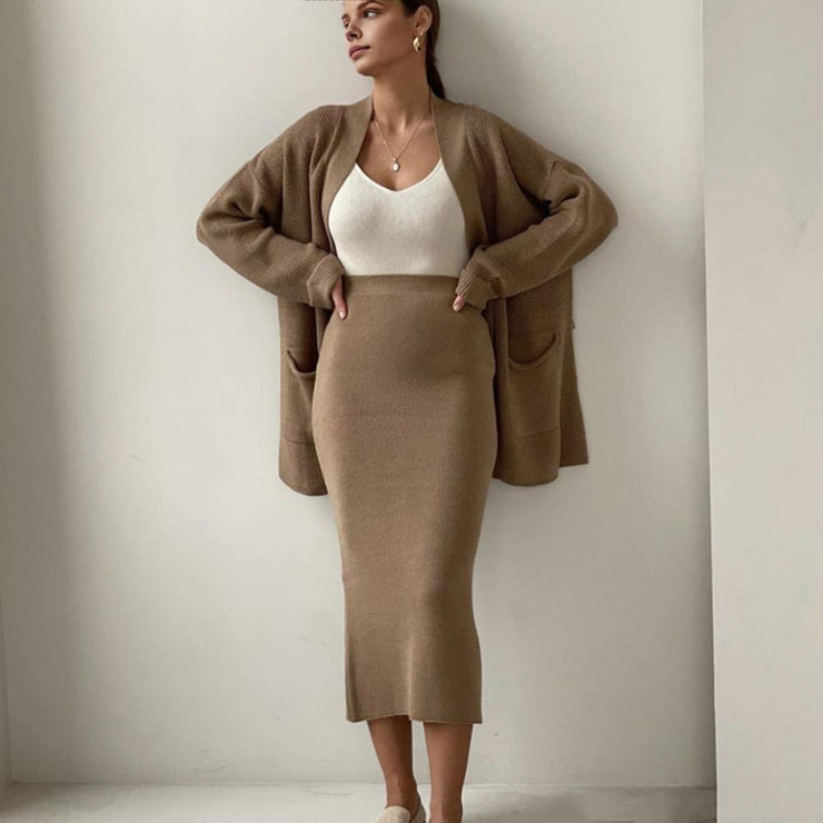 Cozy Knitted Cardigan & Skirt Co-Ord Set