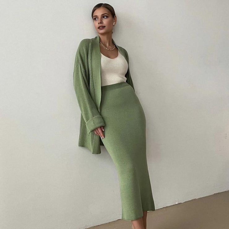 Cozy Knitted Cardigan & Skirt Co-Ord Set
