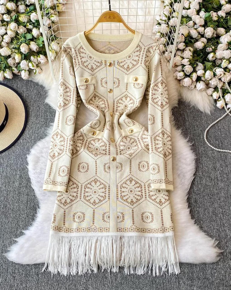 Geometric Pattern Long Knitted Cardigan