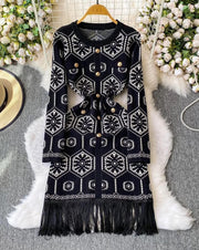 Geometric Pattern Long Knitted Cardigan