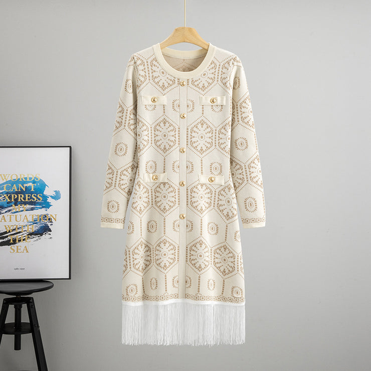 Geometric Pattern Long Knitted Cardigan