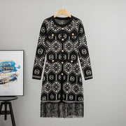 Geometric Pattern Long Knitted Cardigan