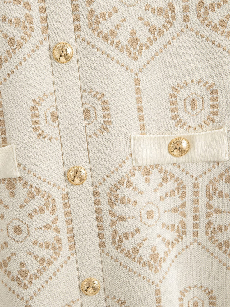 Geometric Pattern Long Knitted Cardigan