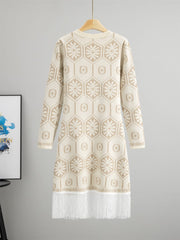 Geometric Pattern Long Knitted Cardigan