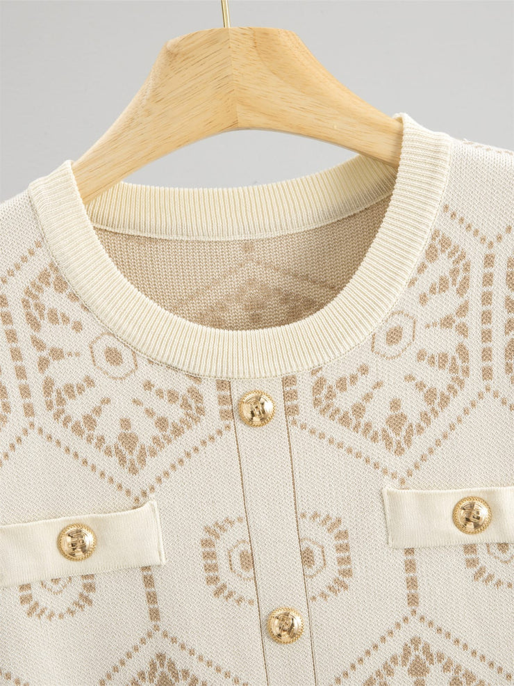 Geometric Pattern Long Knitted Cardigan