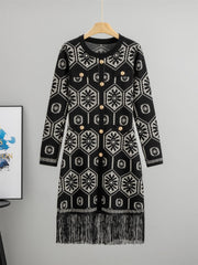 Geometric Pattern Long Knitted Cardigan