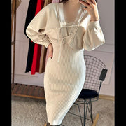 Knit Bodycon Sweater Dress with Cropped Overlay