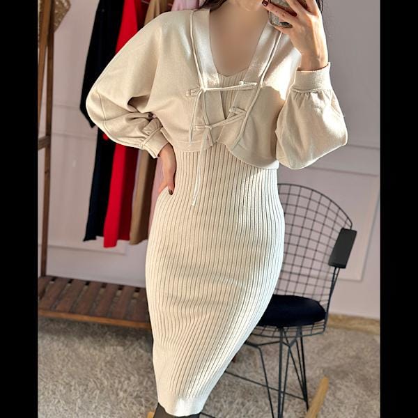 Knit Bodycon Sweater Dress with Cropped Overlay
