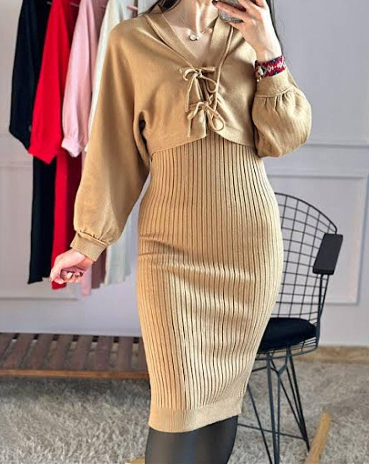 Knit Bodycon Sweater Dress with Cropped Overlay