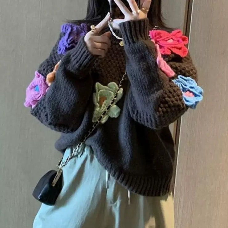 WINTER WARM SOFT WOOL CASHMERE Cardigon with crochet flowers