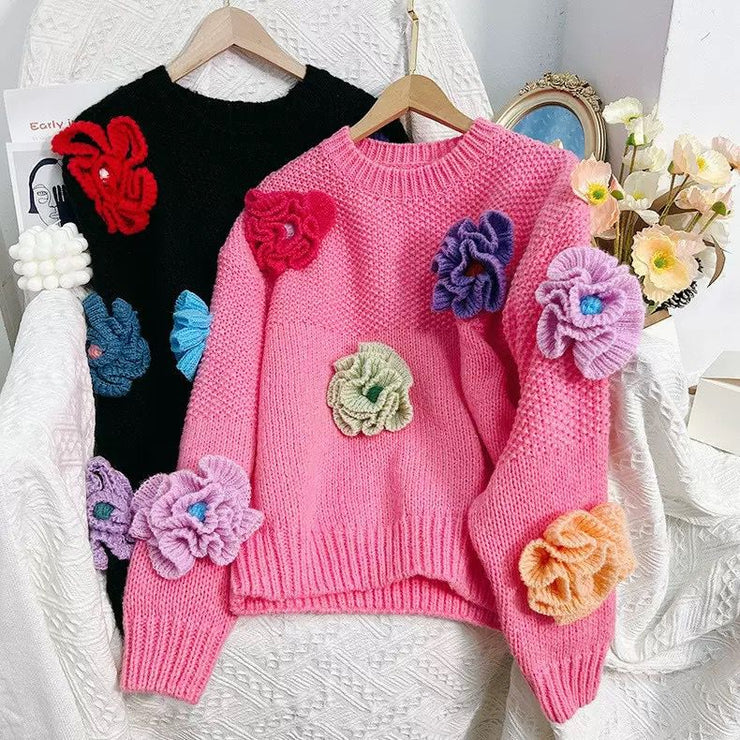 WINTER WARM SOFT WOOL CASHMERE Cardigon with crochet flowers