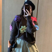 WINTER WARM SOFT WOOL CASHMERE Cardigon with crochet flowers