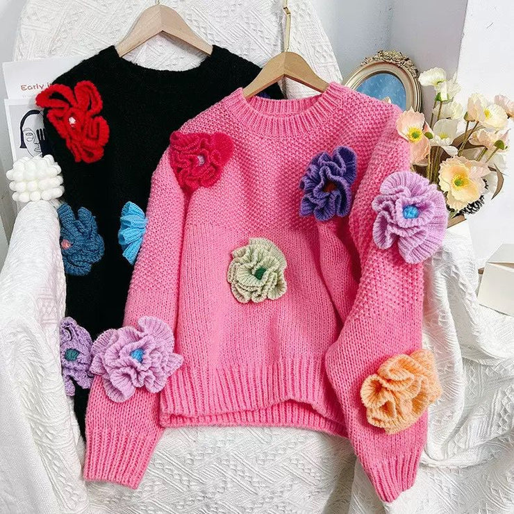 WINTER WARM SOFT WOOL CASHMERE Cardigon with crochet flowers