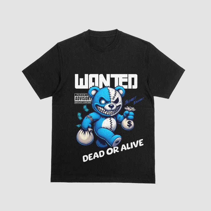 Wanted Dead or Alive T-Shirt – Savage Blue Teddy Graphic Tee - Black