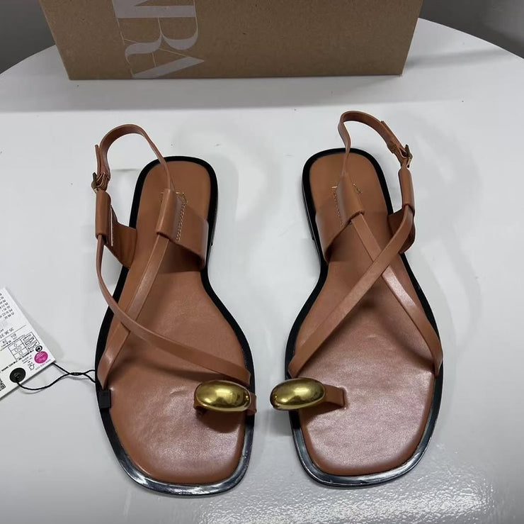 ZARA burgundy strappy flat sandals