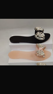Luxury Crystal Heart Slide Sandals - Black