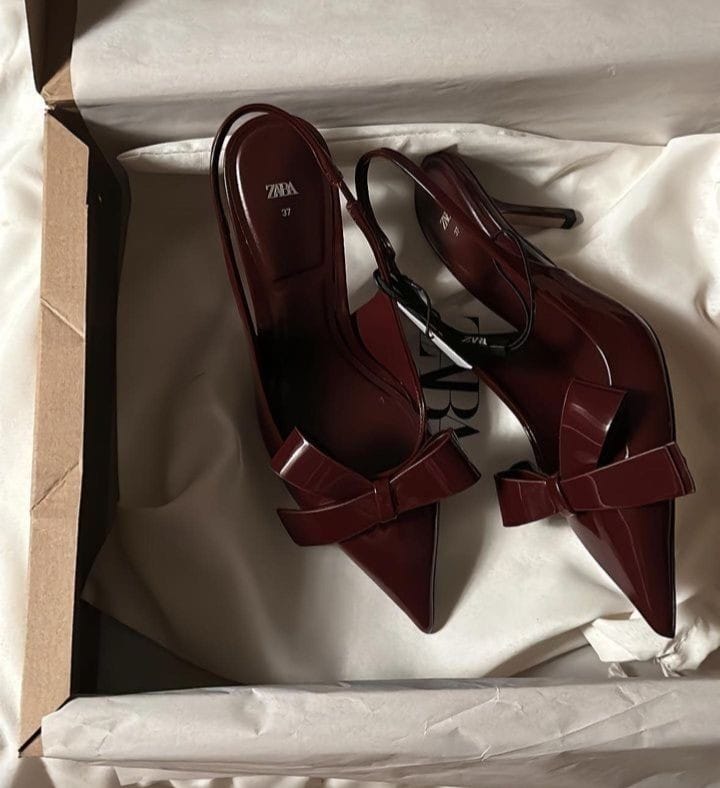 ZARA Patent Slingback Heels with Bow Detail