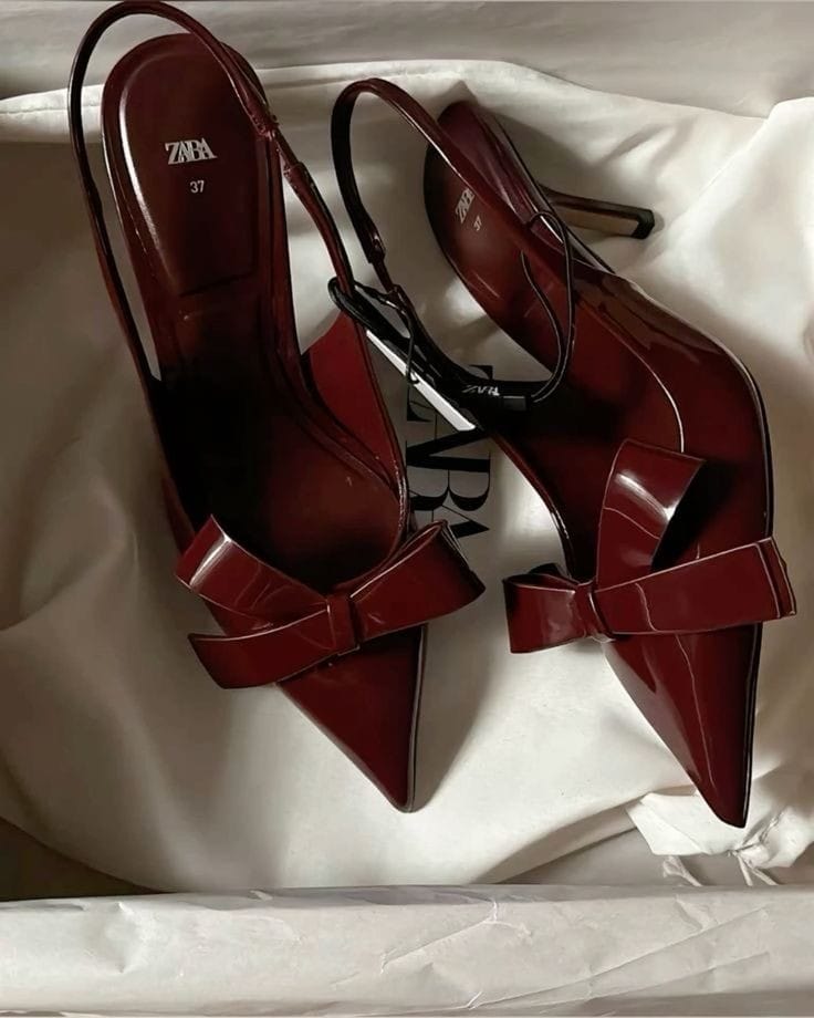 ZARA Patent Slingback Heels with Bow Detail