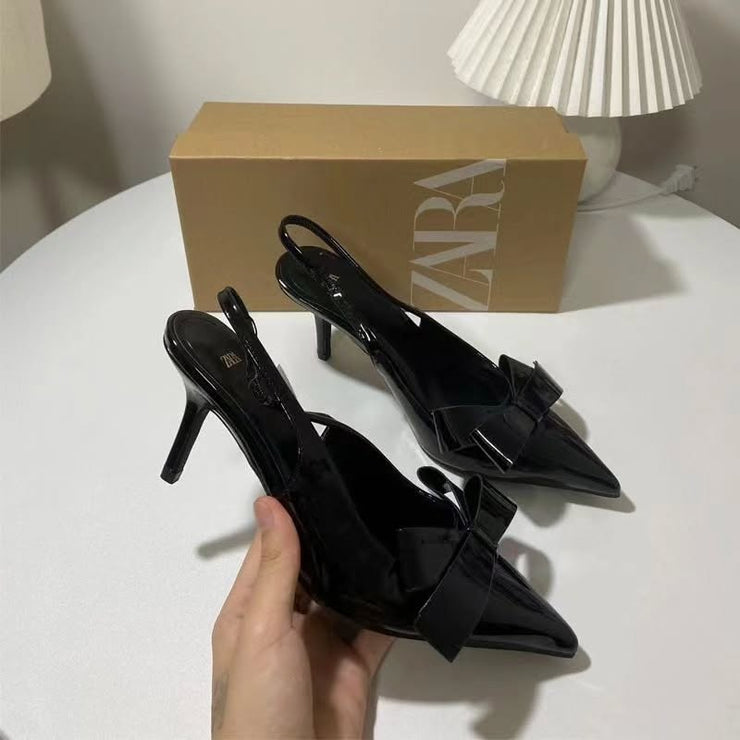 ZARA Patent Slingback Heels with Bow Detail