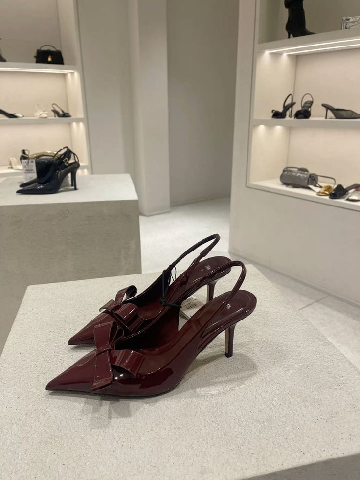 ZARA Patent Slingback Heels with Bow Detail
