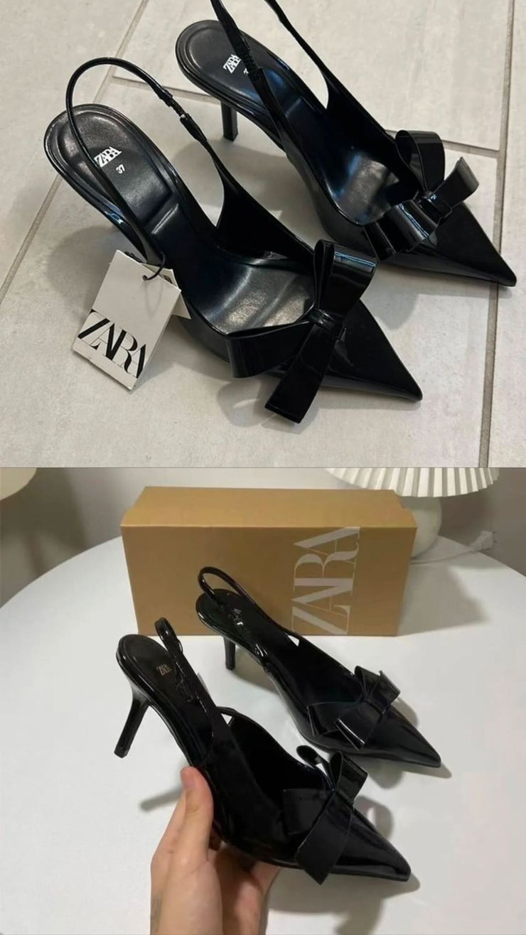 ZARA Patent Slingback Heels with Bow Detail