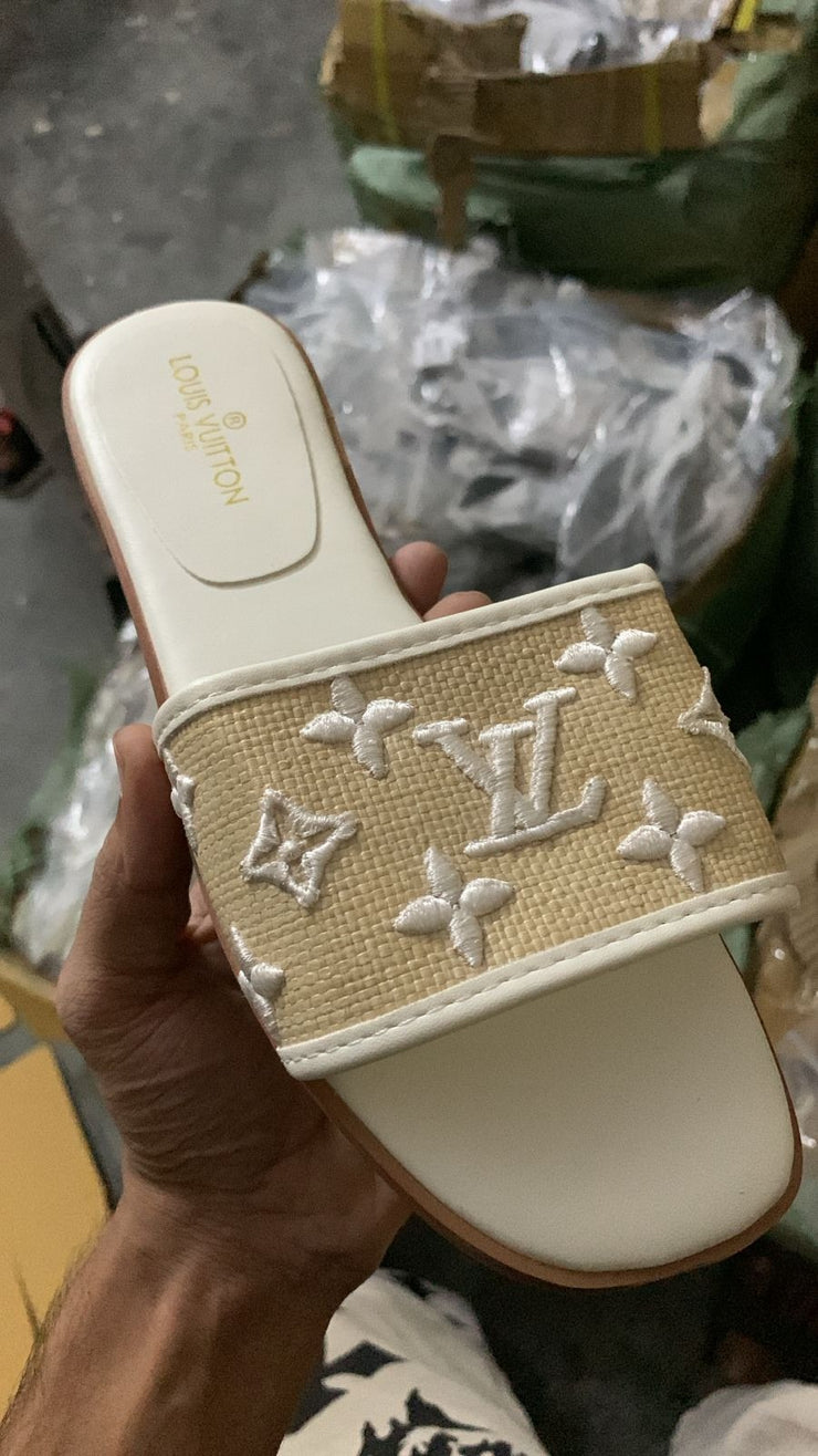 Louis Vuitton Embroidered Monogram Slide Sandals