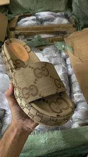 Gucci GG Monogram Platform Slides Beige