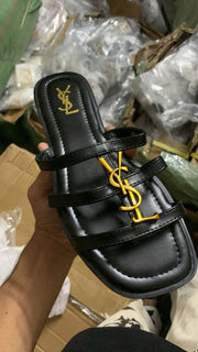 Saint Laurent Tribute Flat Leather Sandals