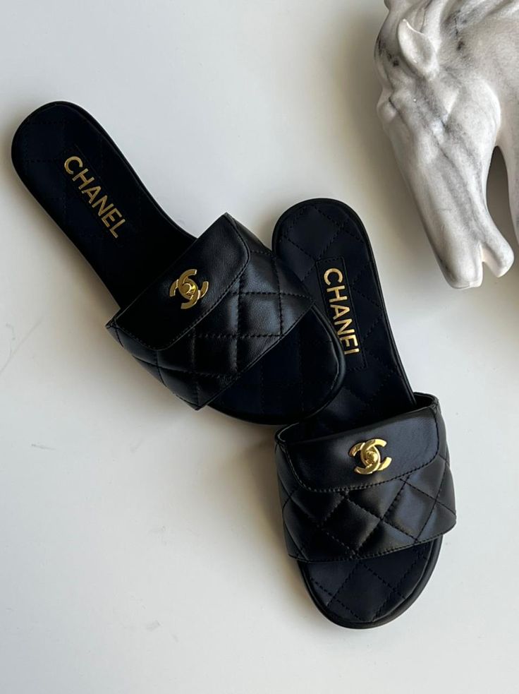 Chanel Quilted Slide Sandals  Black
