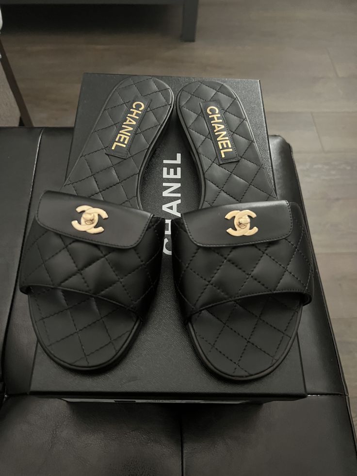 Chanel Quilted Slide Sandals  Black