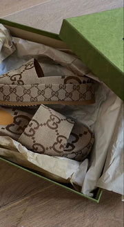 Gucci GG Monogram Platform Slides Beige
