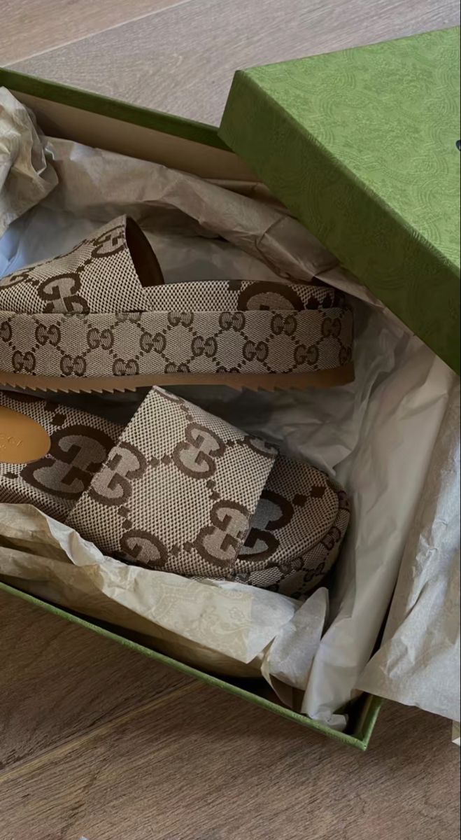 Gucci GG Monogram Platform Slides Beige