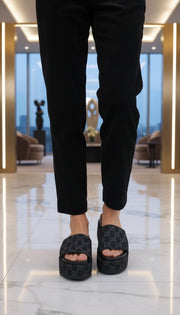 Gucci-Inspired Black Slides with GG Logo Strap