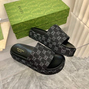 Gucci-Inspired Black Slides with GG Logo Strap